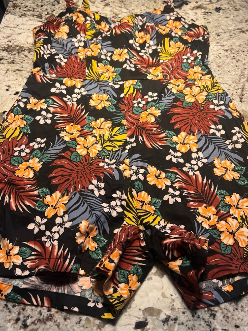 Floral Tropical Black Strapless Romper